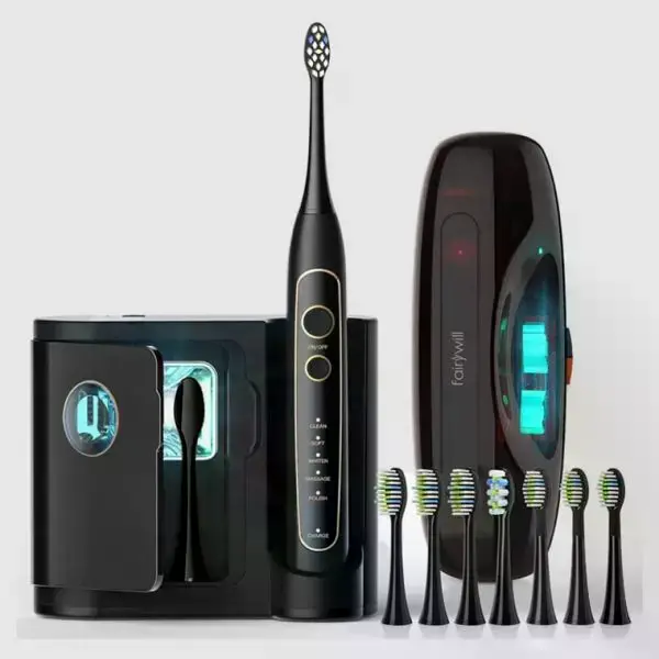 FAIRYWILL 2056 Wireless Charging Ultrasonic Electric Toothbrush with Home UV Sanitizere  UV Sanitizing Case