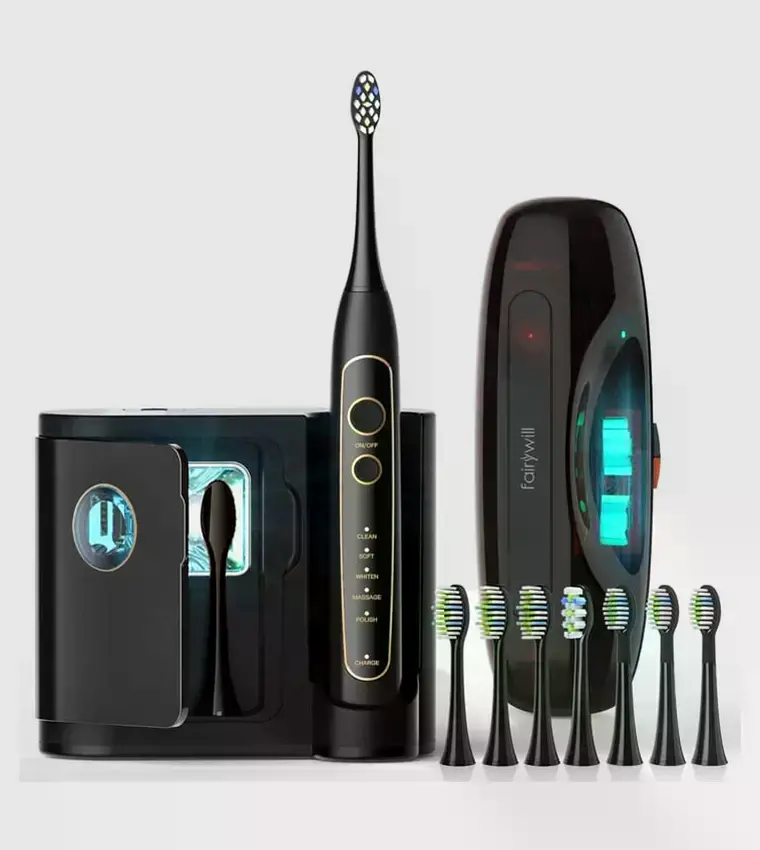 FAIRYWILL 2056 Wireless Charging Ultrasonic Electric Toothbrush with Home UV Sanitizere  UV Sanitizing Case