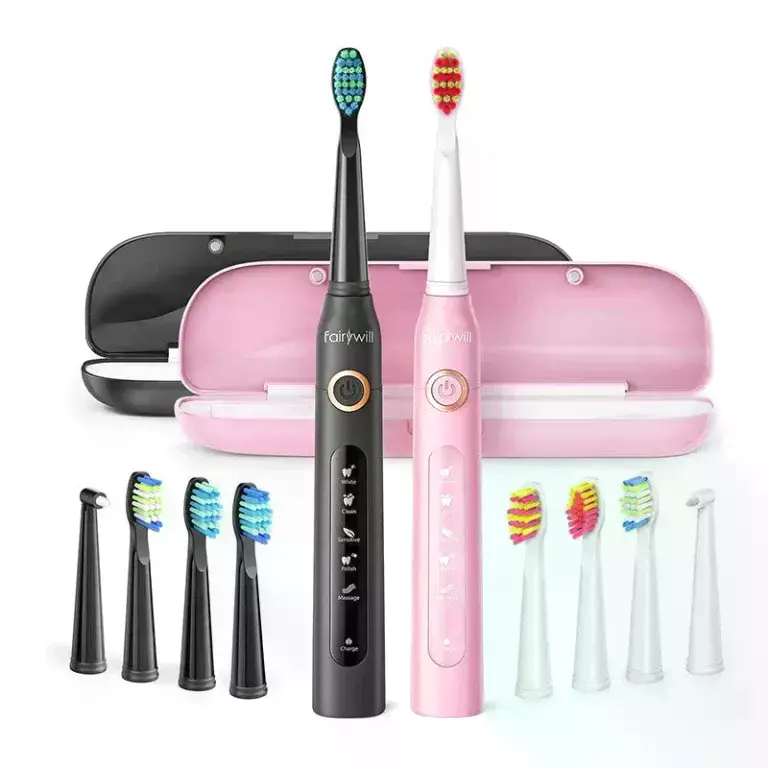 Fairywill Set of 2 Sonic Electric Toothbrush Black and Pink D7