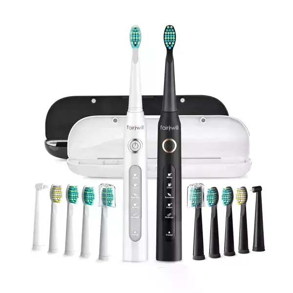 Fairywill Set of 2 Sonic Electric  Toothbrush,  Black and White -D7