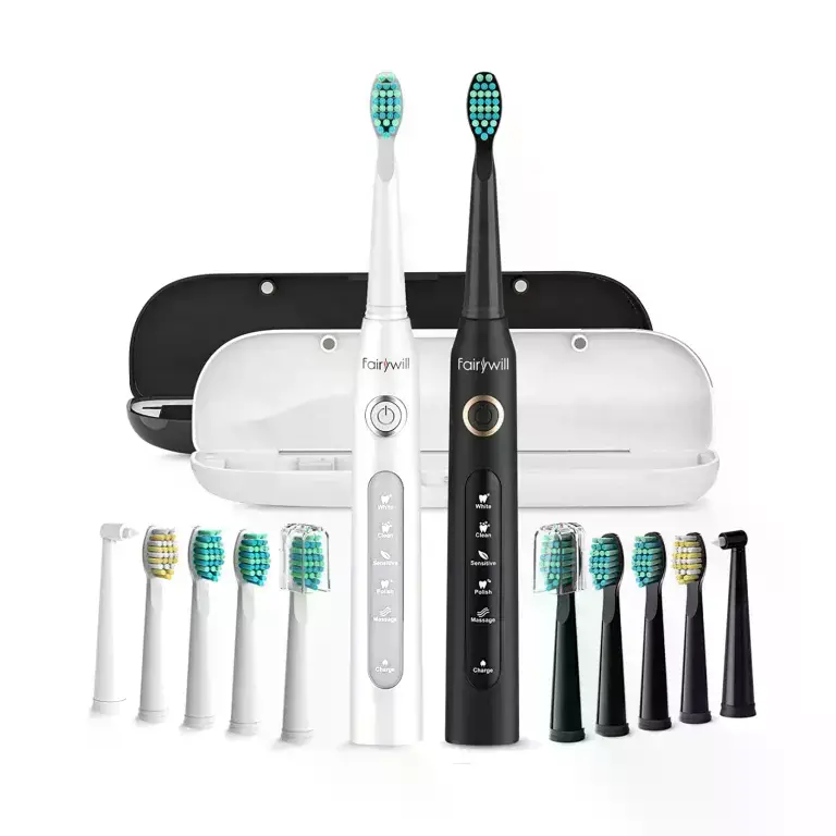 Fairywill Set of 2 Sonic Electric  Toothbrush,  Black and White -D7