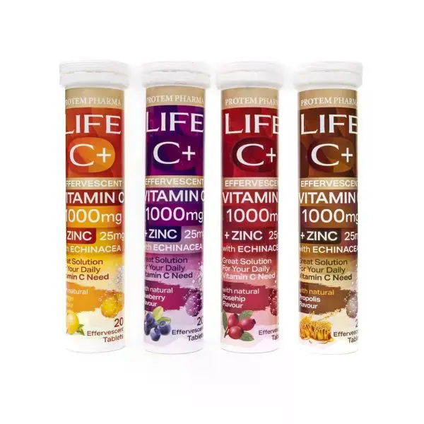 LIFE C+ 1000 MG WITH ZINC ROSEHIP FLAVOUR 20 EFF. TABLETS