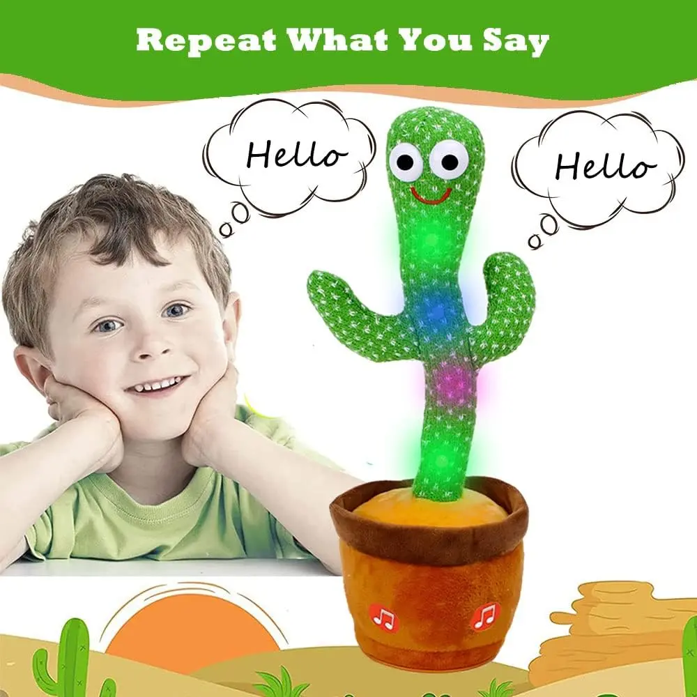ANUOEXGO Dancing Cactus Toy Singing Cactus for Babies Plush Talking Toy Repeats What You Say Creative Kids Toy Electric Speaking Cactus Toys Singing 120 Songs Funny Cactus Toy for Boys Girls (3*AA)