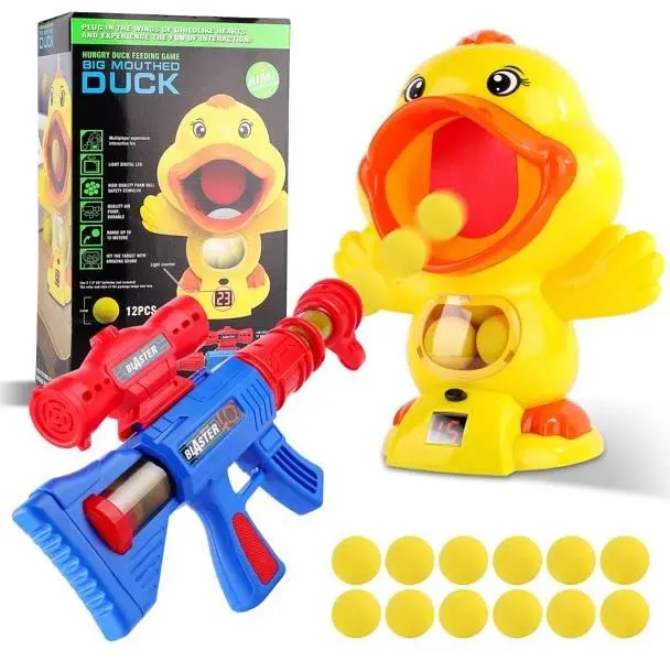 KForKwality Hungry Duck Feeding Game Toy Guns, Shooting Games with Electronic Target, with LCD Score Record, Sound, 12 Soft Foam Balls, for Kids 3-10 Years Old
