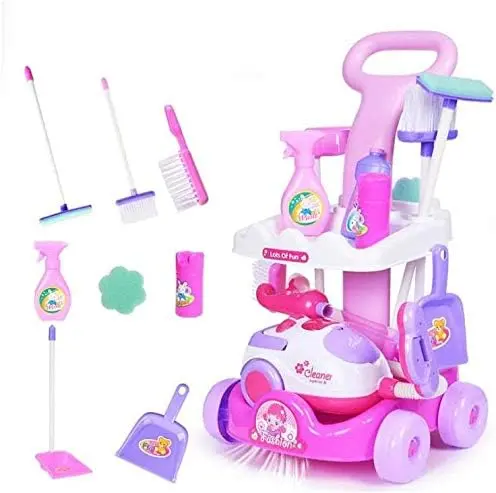 Mopoq Children's Play House Cleaning Car Set Simulation Cart Cleaning Tool Vacuum Cleaner Small Household Appliances Toy 29x27x51cm Children's educational toys