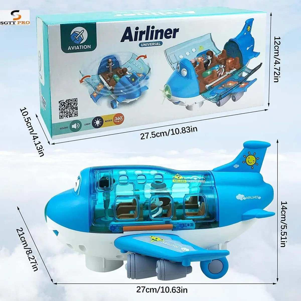 SGTT Toys for Toddlers, Electric Toy Airliner Plane Rotating Airplane Vehicles with Light and Music Airline Toy Vehicle Gift for Kids Boys Girls 3 4 5 6 Year Old and Up, Blue