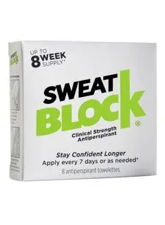 Sweat Block Antiperspirant Wipes 8 Piece