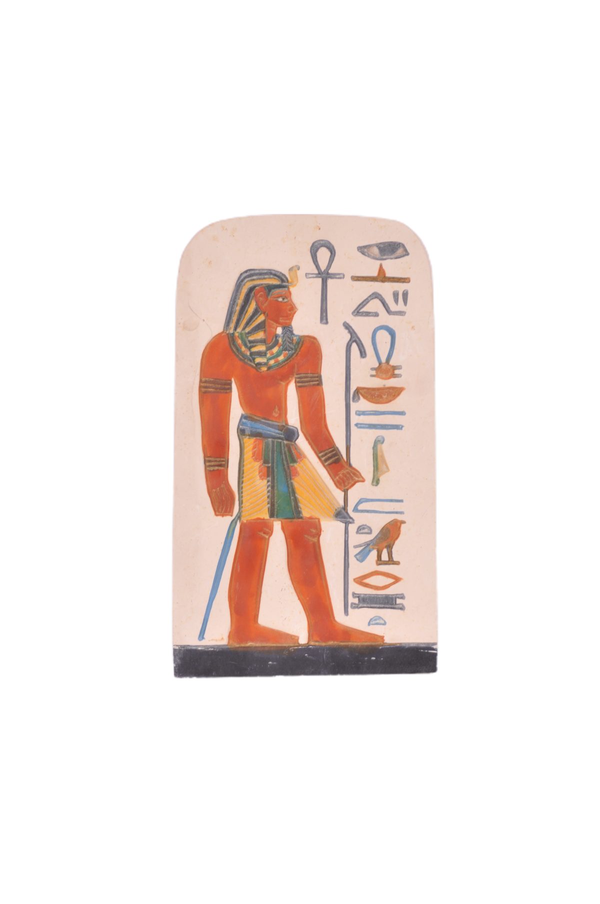 Stone plate graving representing the great Ramesses with egyptian hieroglyphics