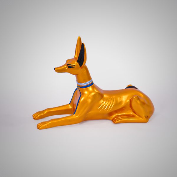 Beautifully detailed Anubis lying down statue golden color