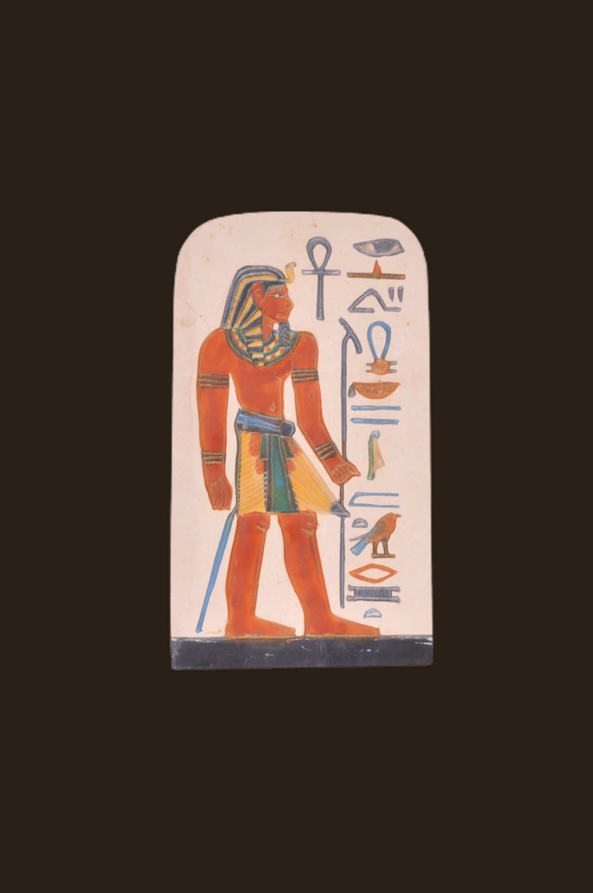 Stone plate graving representing the great Ramesses with egyptian hieroglyphics